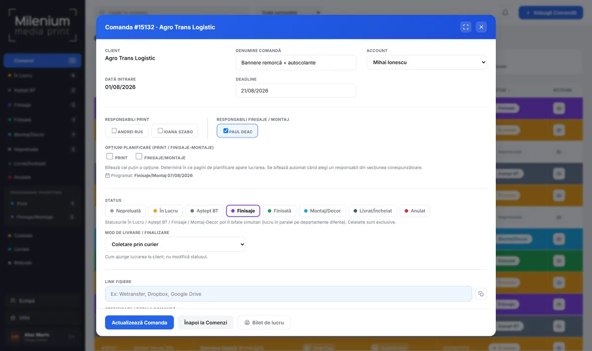 A job page inside the application