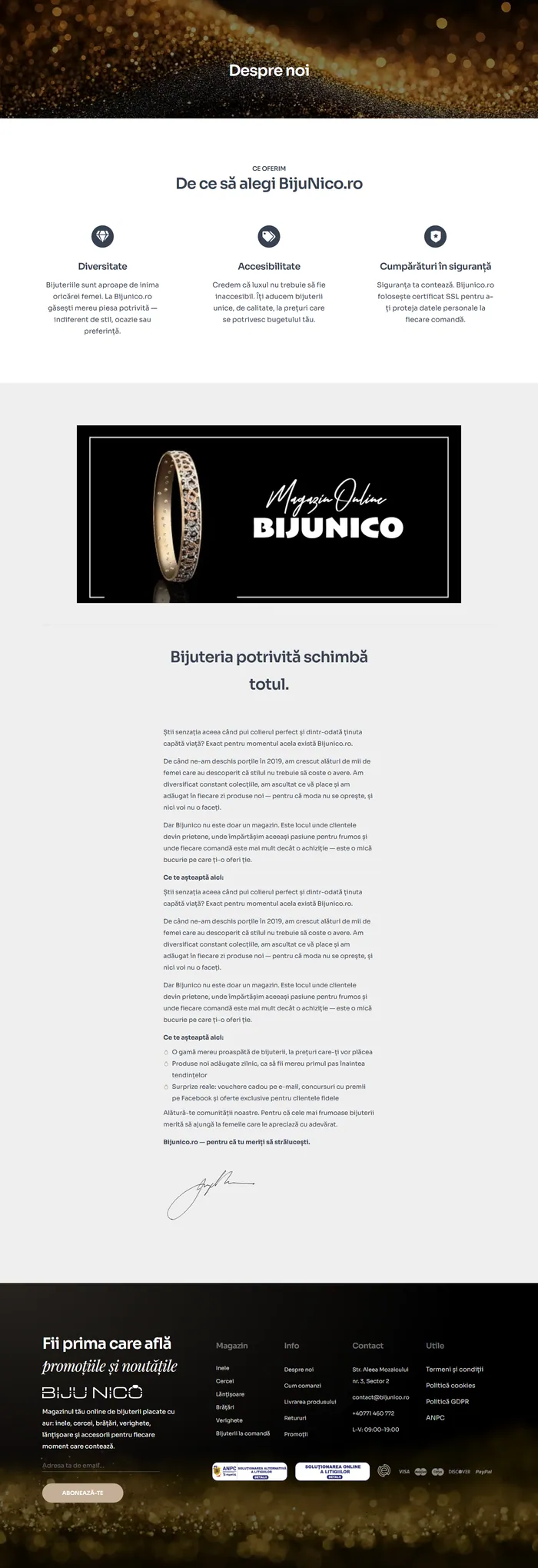 Pagina Despre noi, povestea brandului