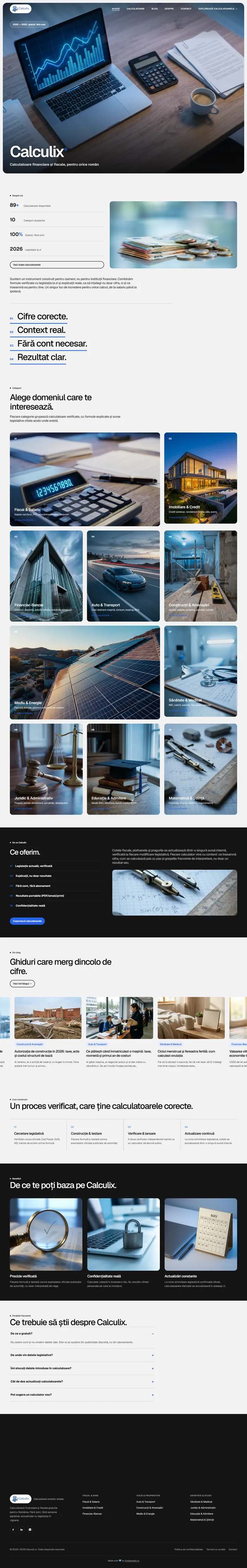 Full screenshot of the calculix.ro website