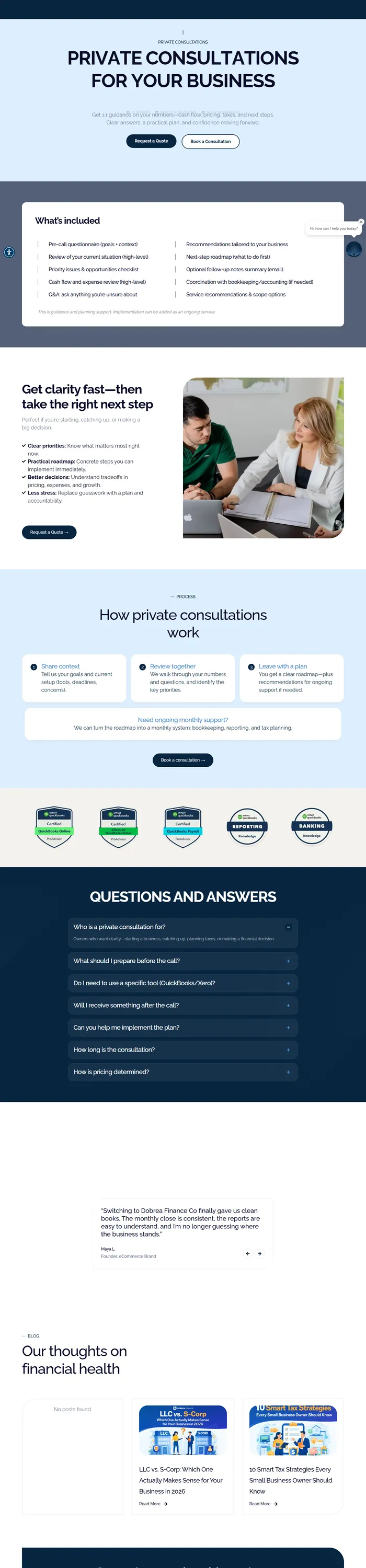 The private consultations service page