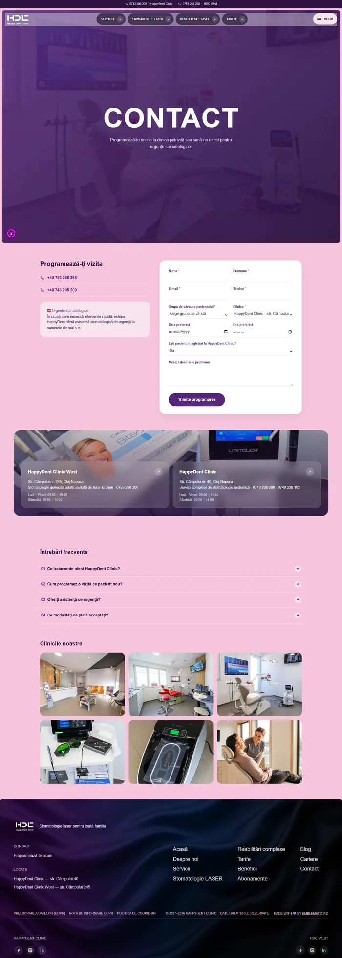 Pagina de contact și programare