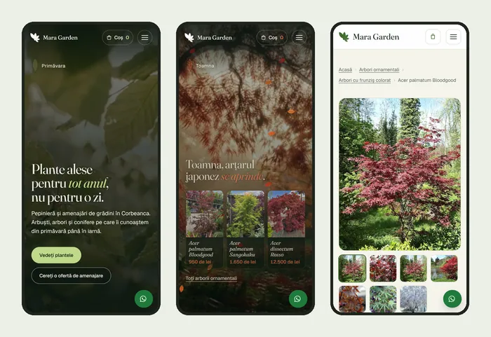 Pagina de start și fișa plantei, pe telefon