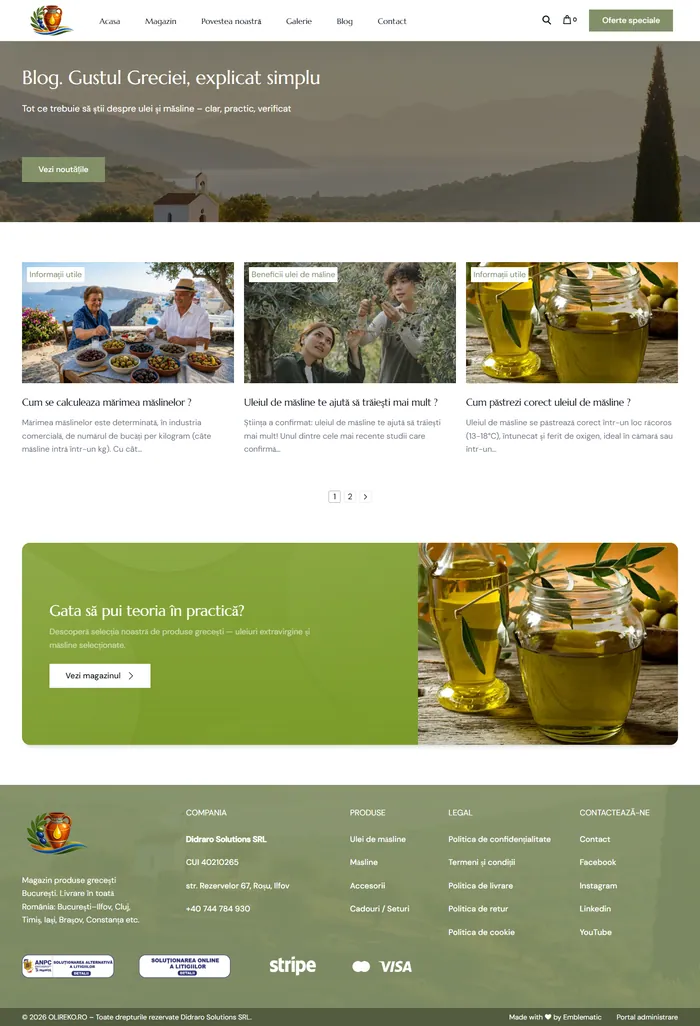 The blog, with articles about olive oil