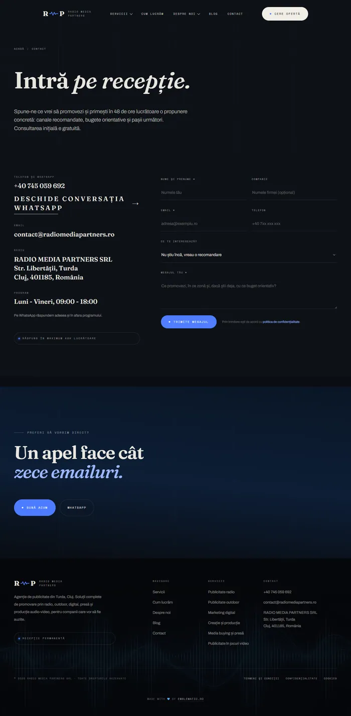 The contact page, with the custom form
