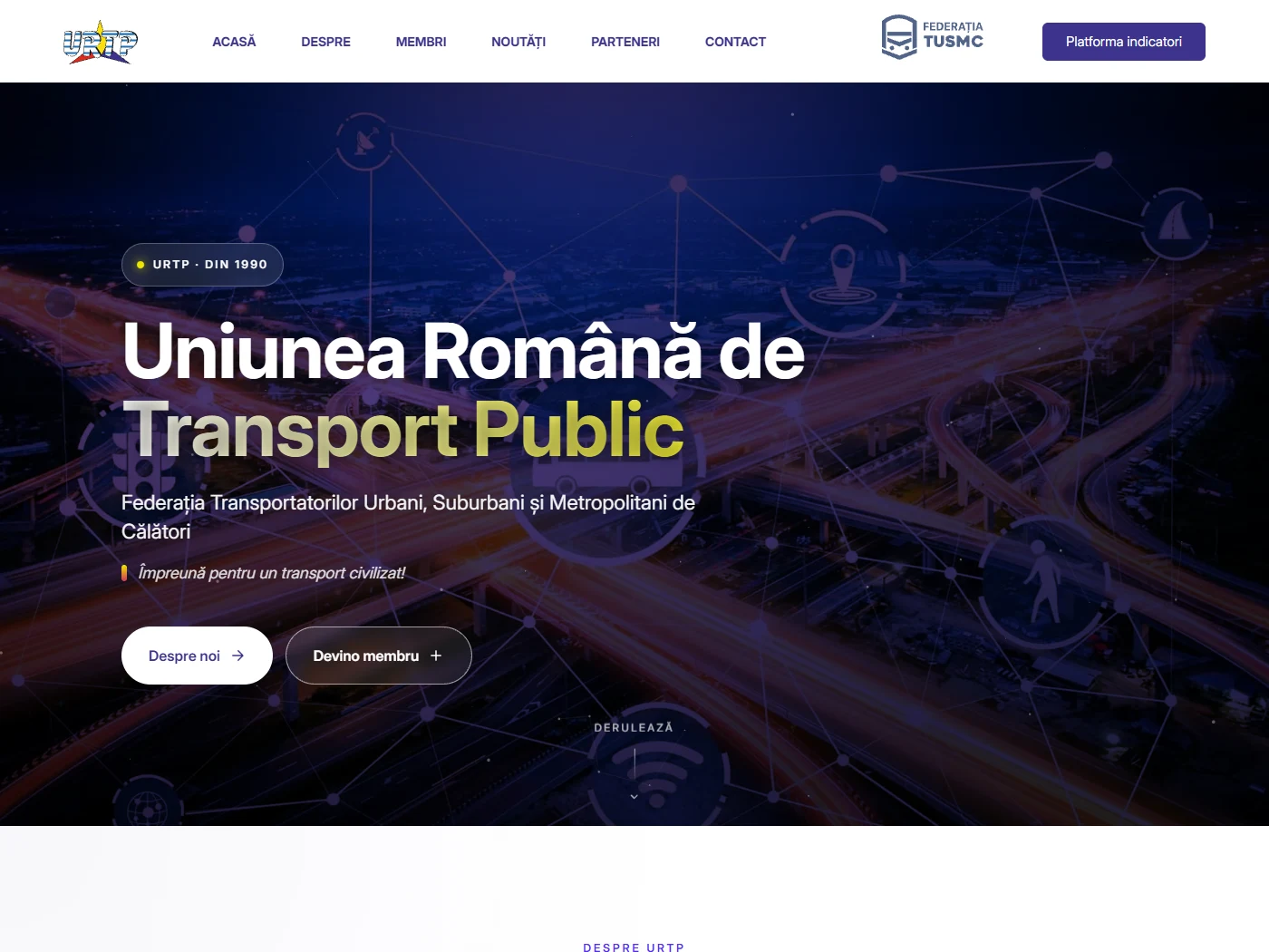 Captură completă a paginii principale urtp.ro