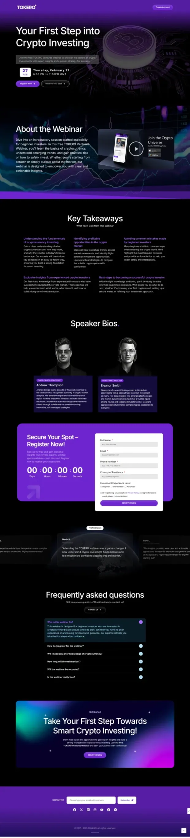 Tokero Ventures · webinar landing page