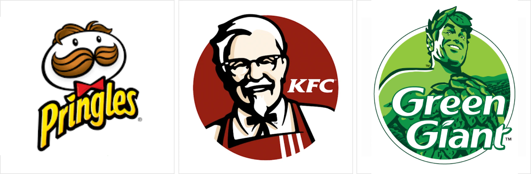 Exemple de logo cu mascotă: Pringles, KFC, Green Giant